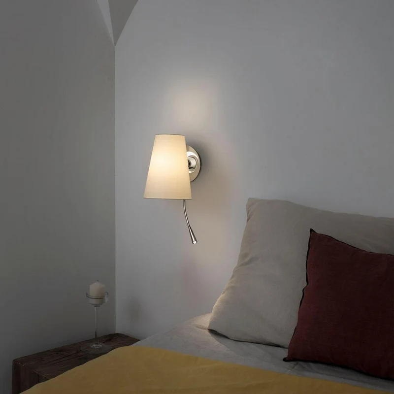Wandleuchte LUPE mit LED-Leselicht Chrom, Weiß