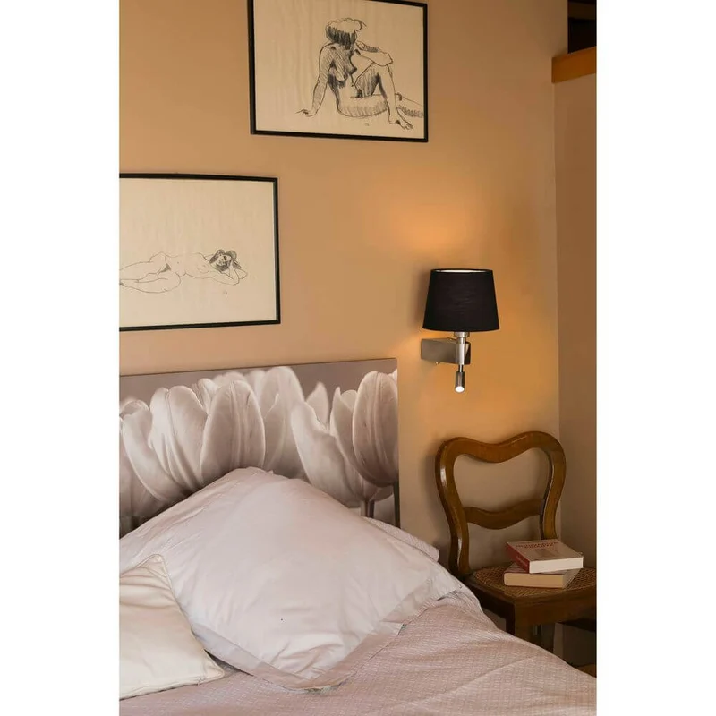 Wandleuchte ROOM mit LED-Leselicht 2700K Nickel, Schwarz