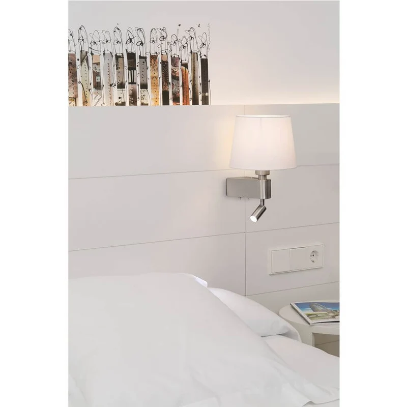 Wandleuchte ROOM mit LED-Lesearm 2700K Nickel, Weiß