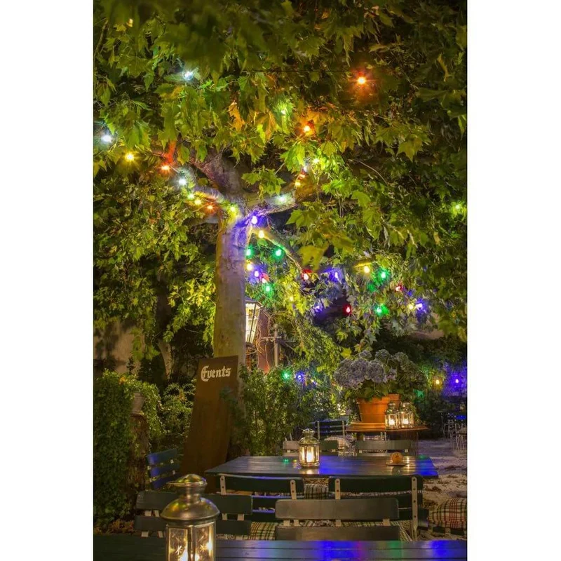 LED Biergartenketten Erweiterung 10 bunte Birnen Warmweiß IP44