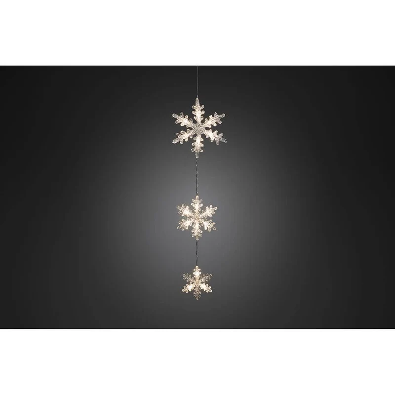 LED Lichtervorhang 3 Schneeflocken Warmweiß batteriebetrieben IP44