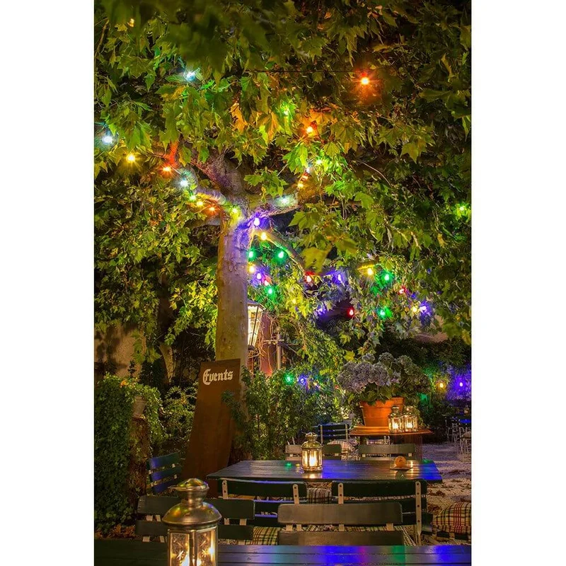 LED Biergartenketten Erweiterung 10er bunt 80 Warmweiße Dioden