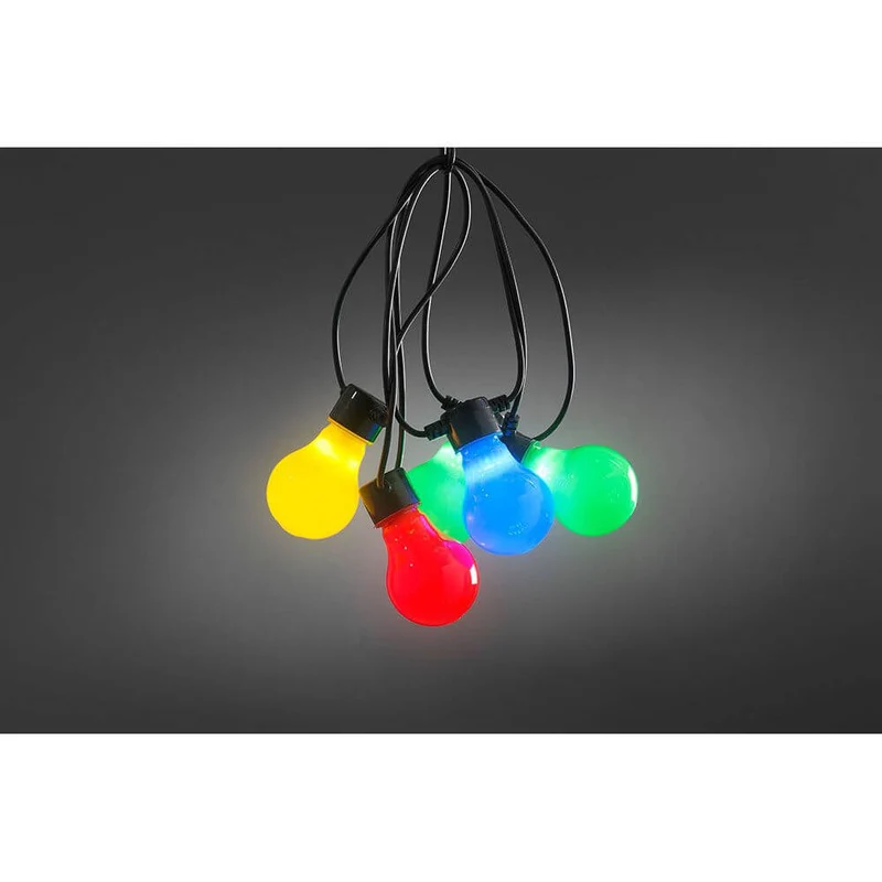 LED Biergartenkette 10er bunt milchig 80 Warmweiße Dioden 24V