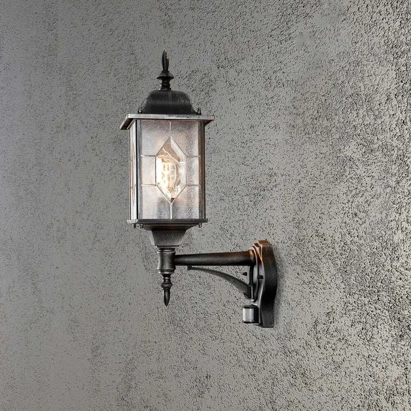 Milano Außen-Wandleuchte mit Sensor Schwarz, Silber, Bleikristalloptik