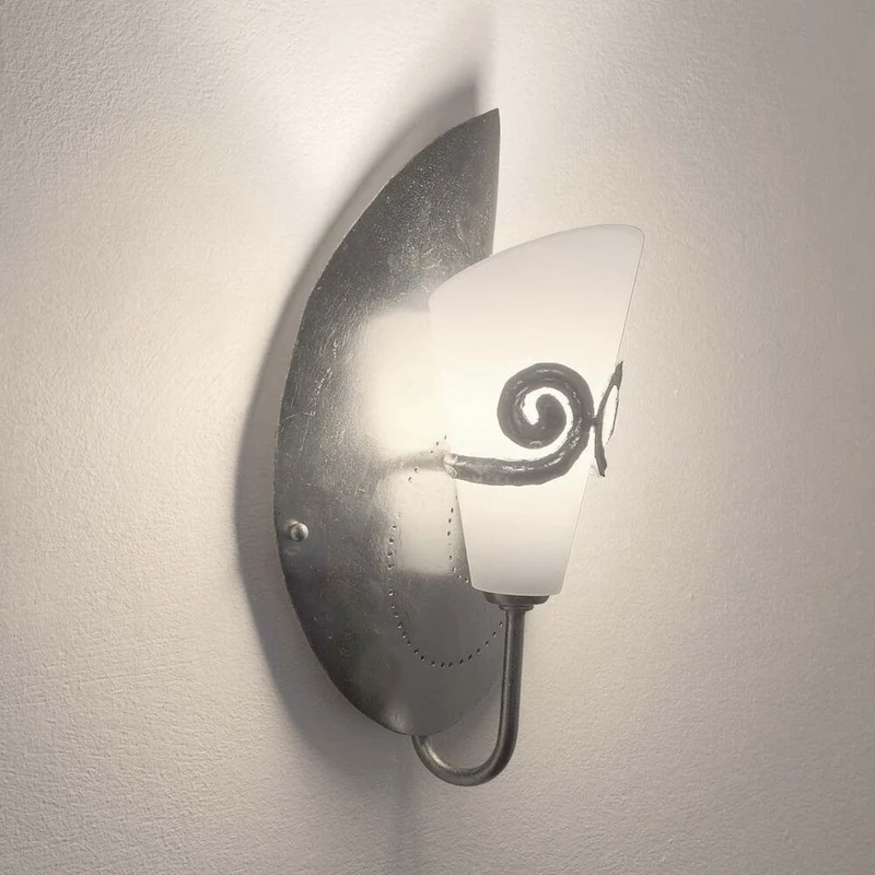 Wandleuchte Doppione Links Eisen-Glas Silber