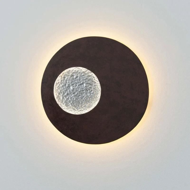 Wandleuchte Luna Rund Klein Eisen Braun-Schwarz-Silber