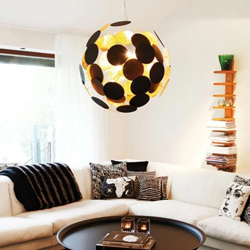 Hängelampe Planet Ø 50cm Sandschwarz, Goldfarben