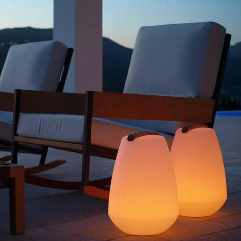 Akku LED-Dekolampe Vessel S mit Holzgriff & App-Steuerung