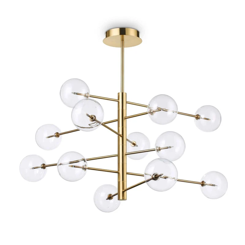 Grande Suspension Industrielle Verre et Laiton Doré