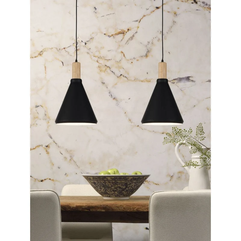 Suspension Noire Et Bois