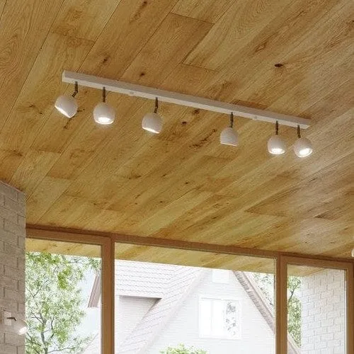 Plafonnier barre de 6 Spots blanc ronds rotatifs