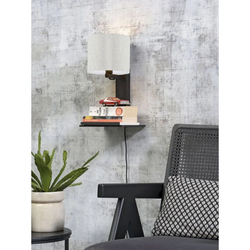 Applique Murale Noire avec Abat-Jour en Lin