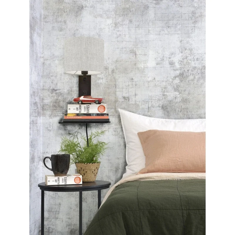 Applique Murale Noire avec Abat-Jour en Lin
