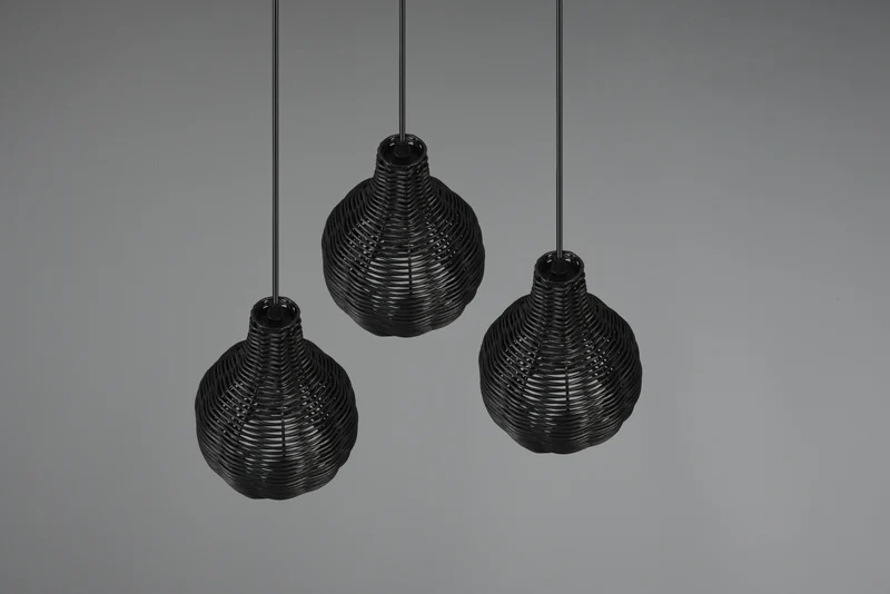 Lustre 3 Suspensions Rotin Naturel - Style Bohème