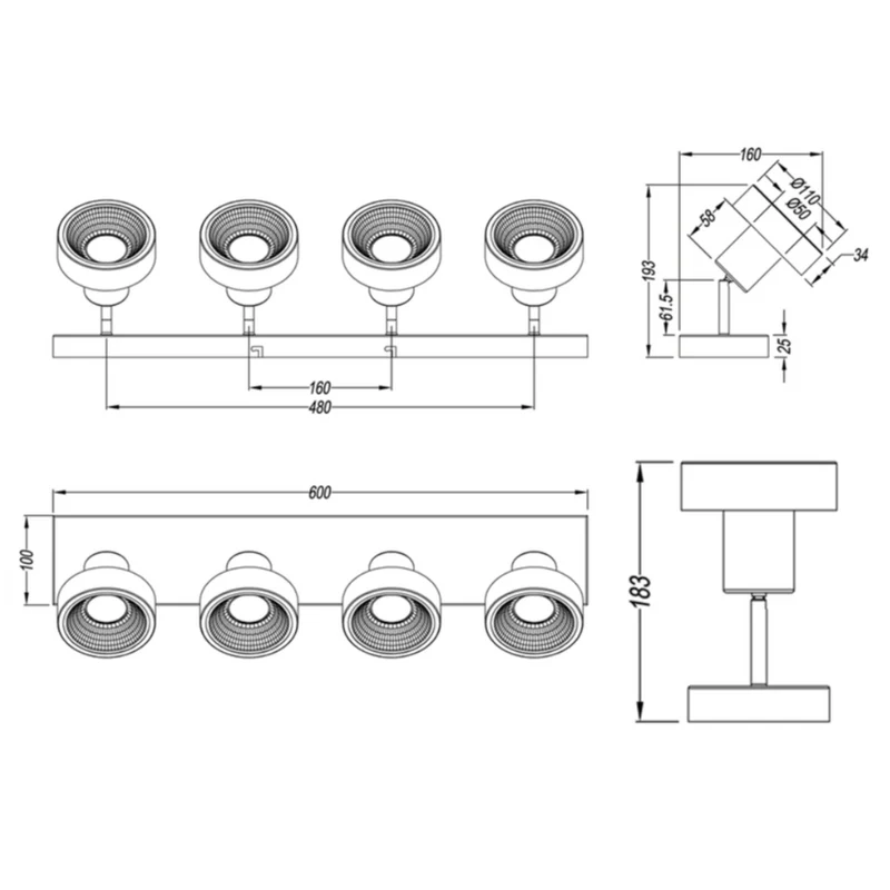 Plafonnier 4 Spots Orientables