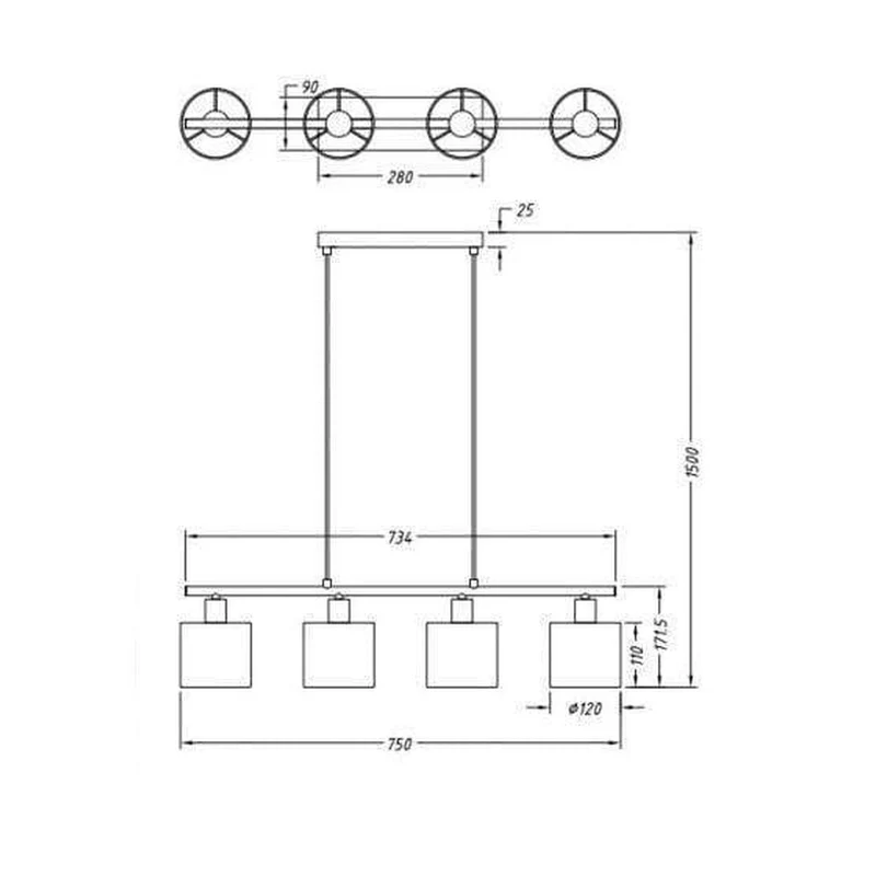 Luminaire Suspension 4 Lampes