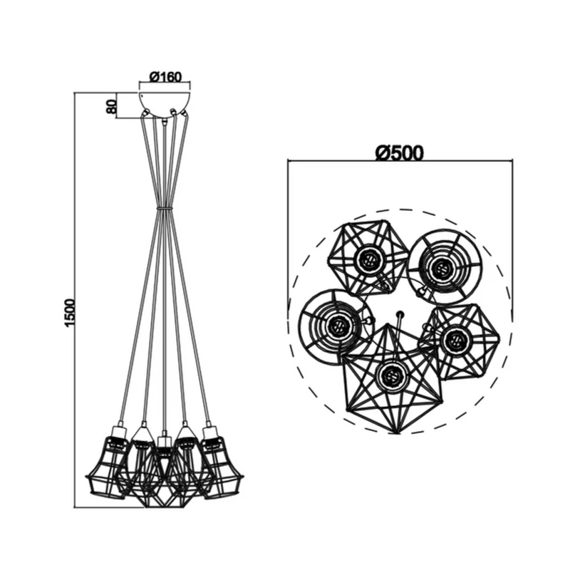 Suspension 5 Lampes Design