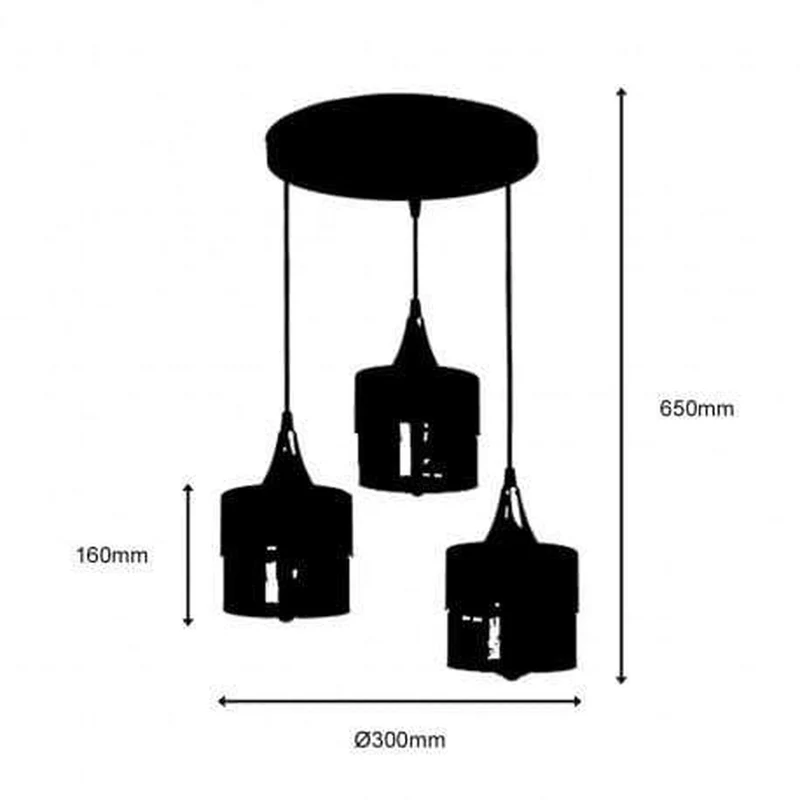 Suspension 3 Lampes Industriel