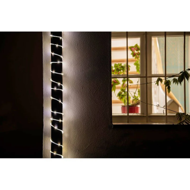 LED Mini Lichterschlauch 5m mit Lichtsensor Timer 65 Warmweiße Dioden batteriebetrieben IP44