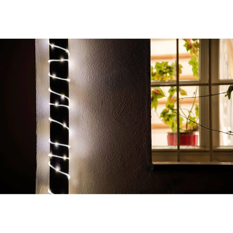 LED Mini Lichterschlauch 5m mit Lichtsensor Timer 65 Warmweiße Dioden batteriebetrieben IP44
