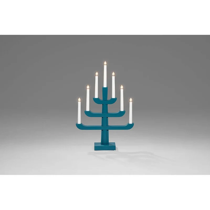 Holzleuchter blau/grau lackiert 7 klare Birnen
