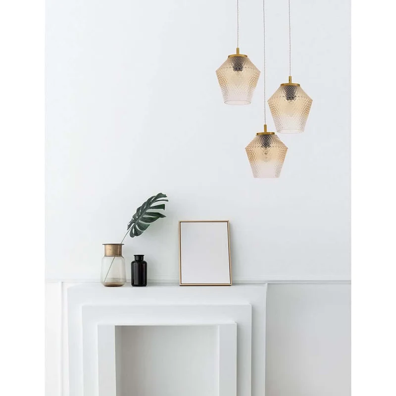 Magio Glas-Pendellampe 3-flammig Cognac