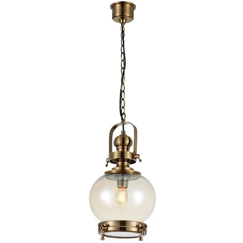 Vintage Hängeleuchte mit Glaskugel Messing