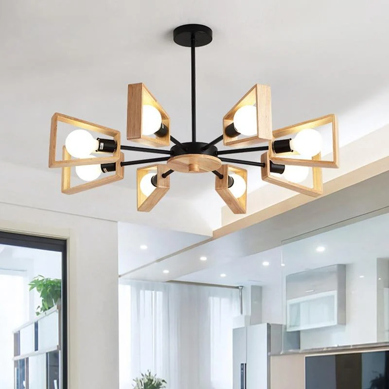 Lustre Bois Metal Noir