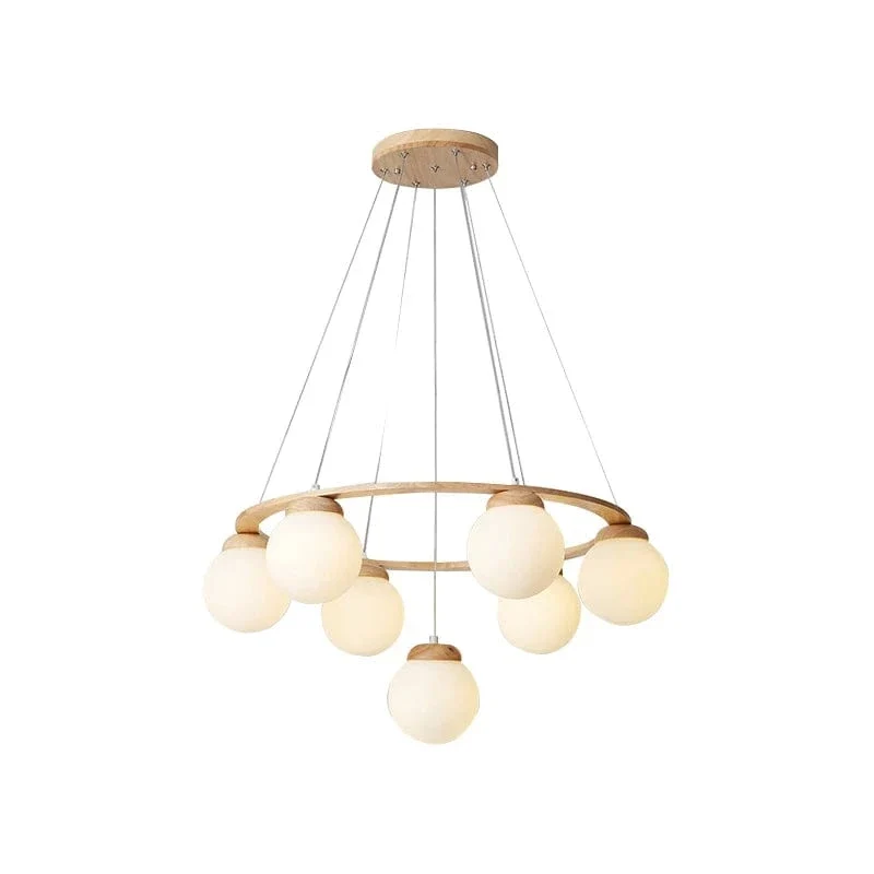 Suspension Bois et Globes Blancs