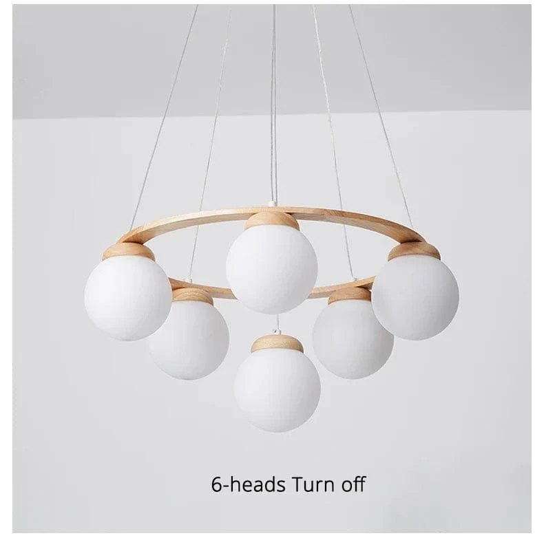 Suspension Bois et Globes Blancs