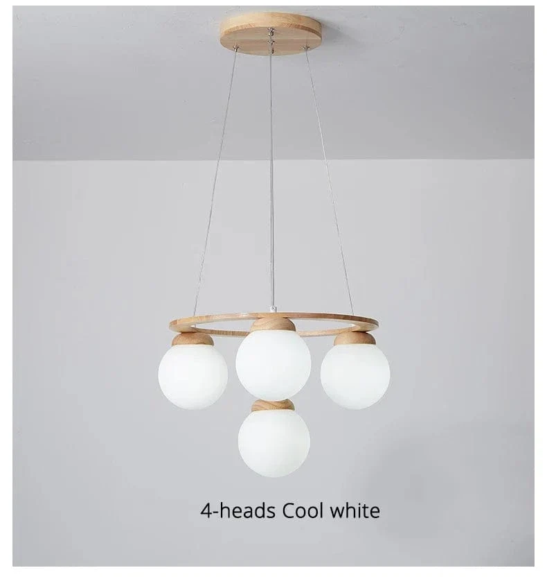 Suspension Bois et Globes Blancs