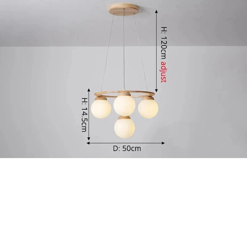 Suspension Bois et Globes Blancs