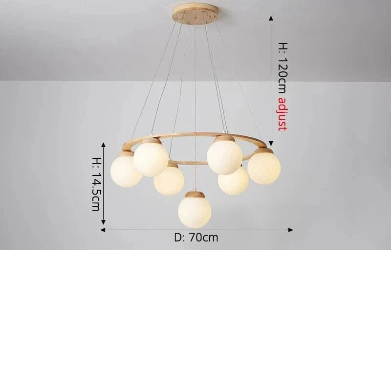 Suspension Bois et Globes Blancs