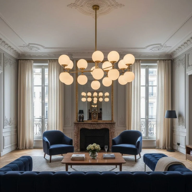 Chandelier noir globes