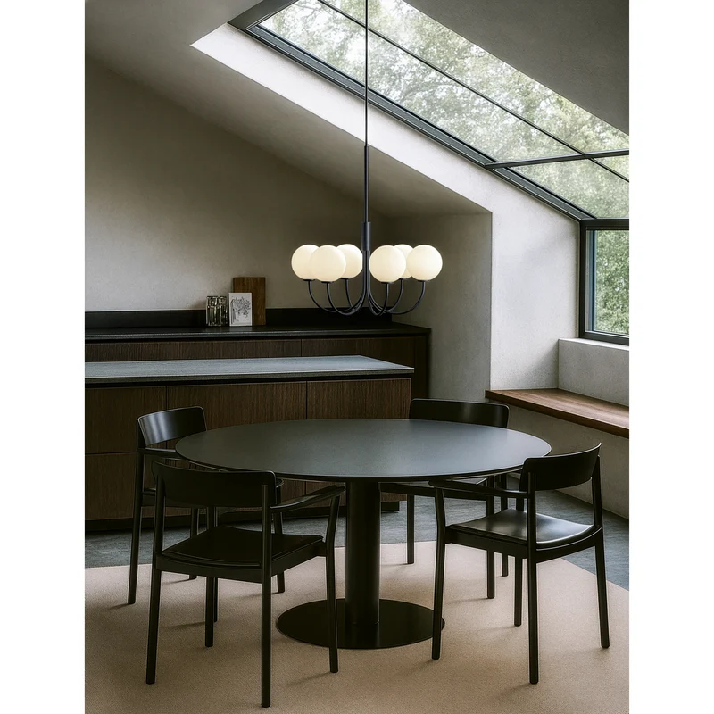 BALLON LYSEKRONE 6 - Pendel - SORT/OPAL GLAS