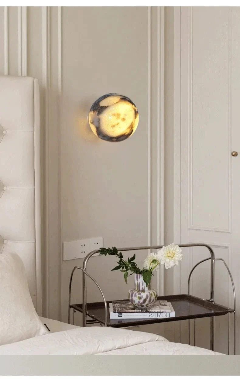 Applique Murale en Marbre – Lampe de Chevet LED de Luxe pour Chambre, Salon & Couloir