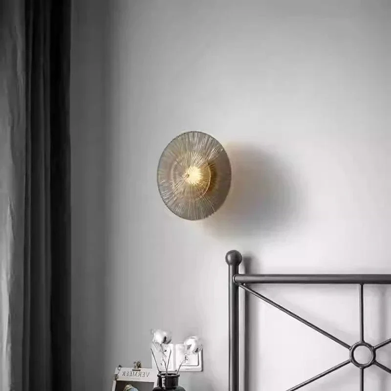 Postmodern Creative Living Room Glass Wall Lamp Designer Personalized and Simple Bedroom Brass Light Luxury Wall Lamp