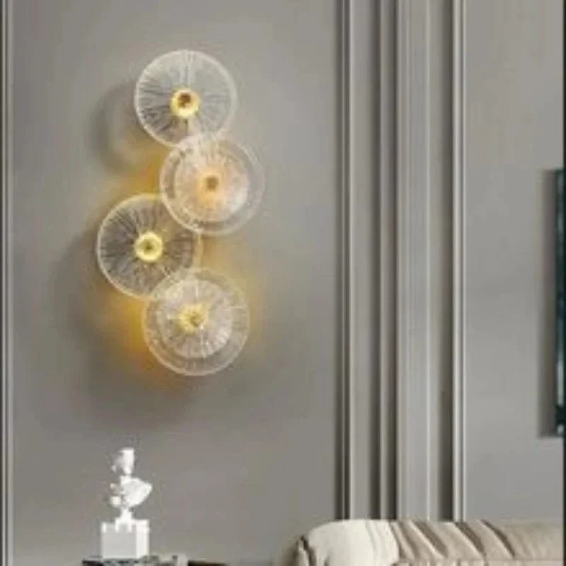 Postmodern Creative Living Room Glass Wall Lamp Designer Personalized and Simple Bedroom Brass Light Luxury Wall Lamp