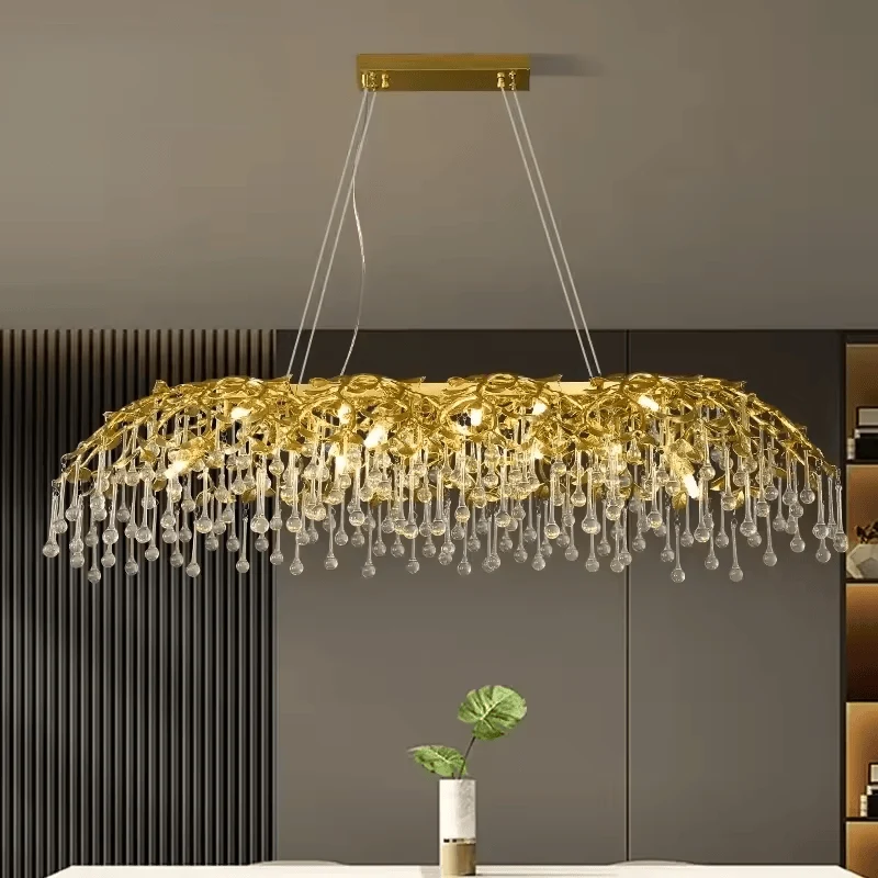 Plafonnier luxe cristaux en pluie Salon Grande Taille