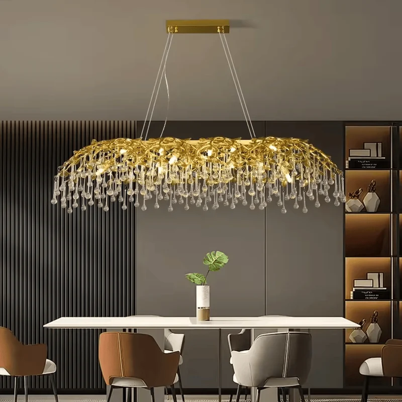 Plafonnier luxe cristaux en pluie Salon Grande Taille