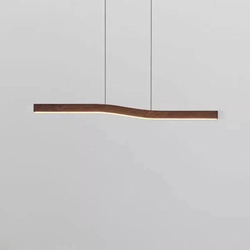 Retro Camur Linear Pendant Light – Walnut Wood Grain Long Strip Modern Hanging Lamp for Dining Room, Loft, Restaurant & Home Décor