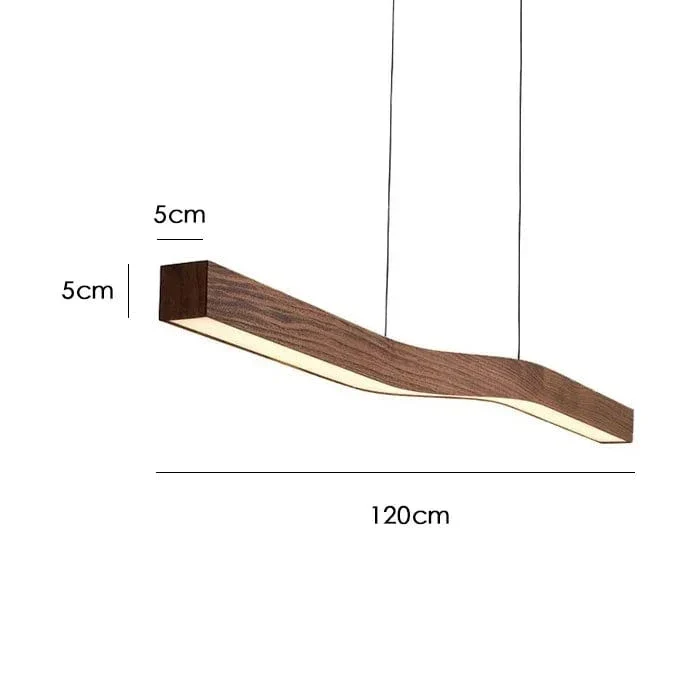 Retro Camur Linear Pendant Light – Walnut Wood Grain Long Strip Modern Hanging Lamp for Dining Room, Loft, Restaurant & Home Décor