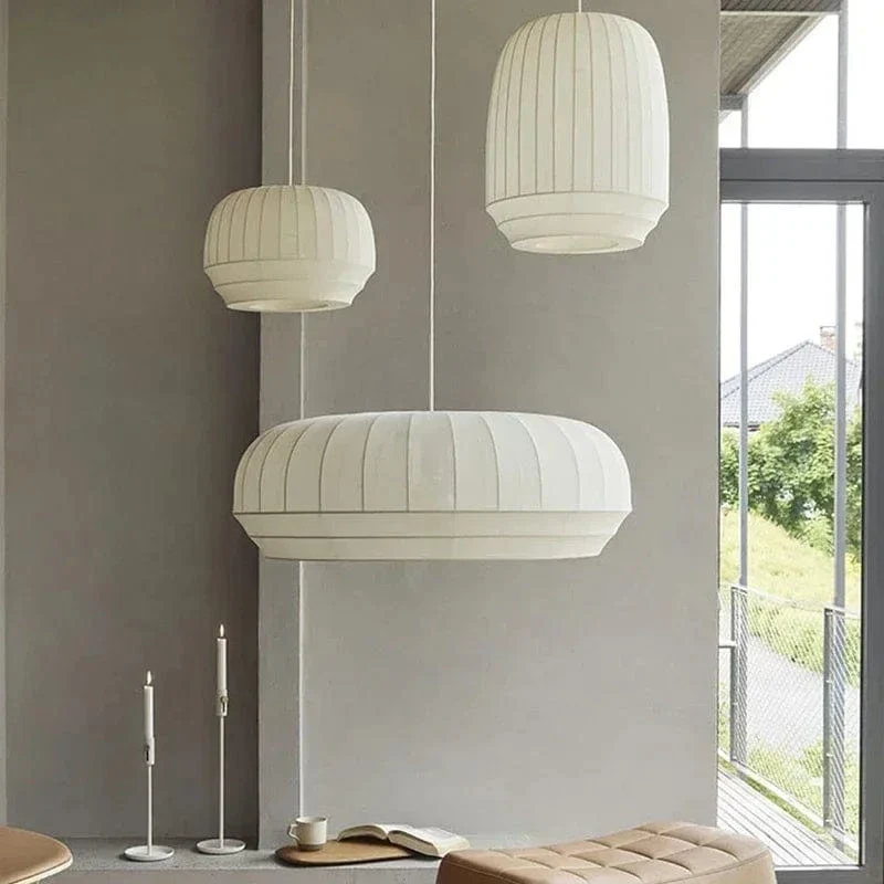 Lampe Suspendue Minimaliste en Tissu Wabi Sabi – Lustre LED pour Salon, Chambre et Hôtel