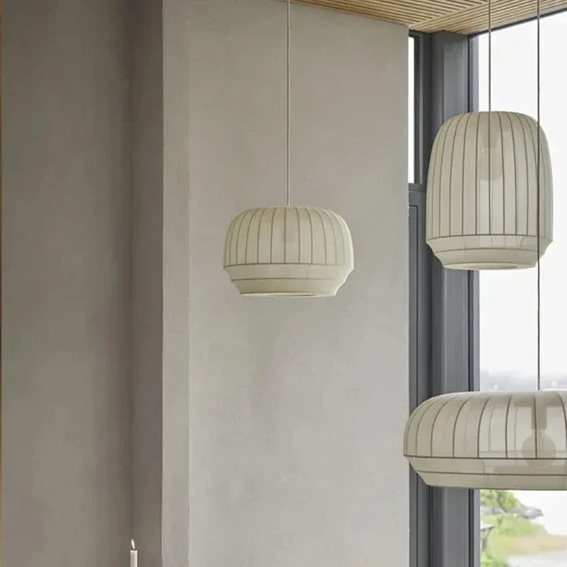 Lampe Suspendue Minimaliste en Tissu Wabi Sabi – Lustre LED pour Salon, Chambre et Hôtel