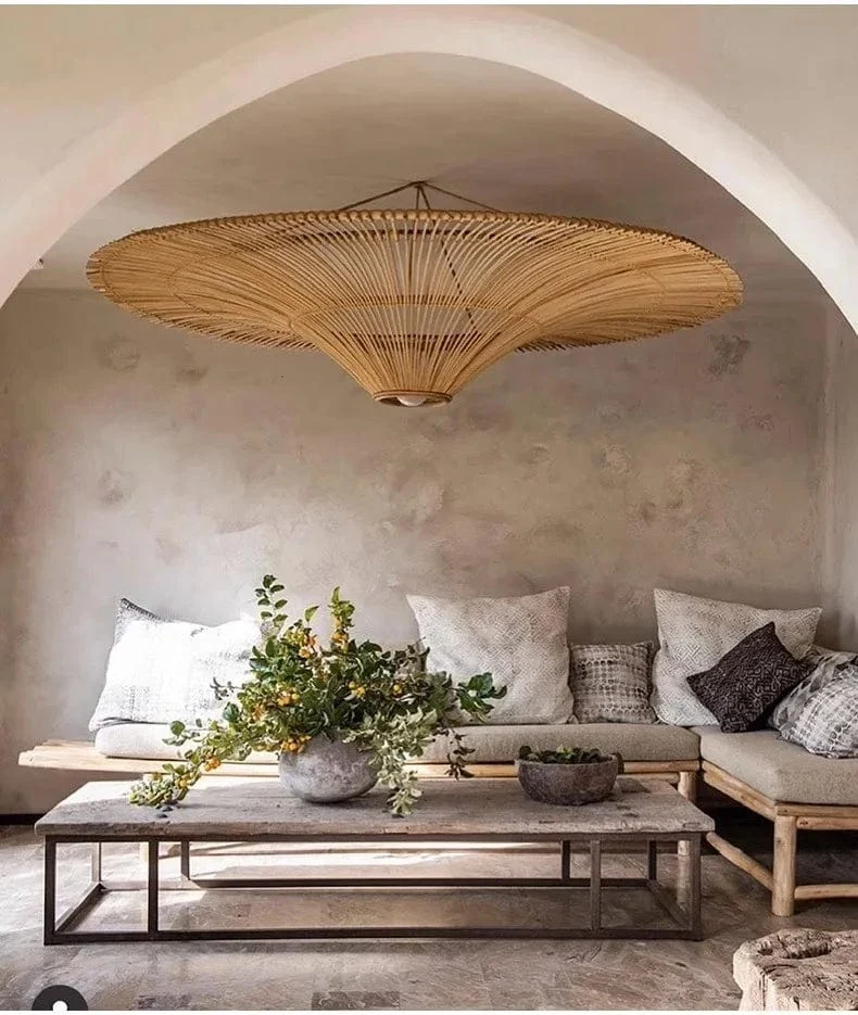 Lampe Suspendue Vintage en Rotin Wabi Sabi – Lustre en Osier pour Salon, Restaurant et Chambre