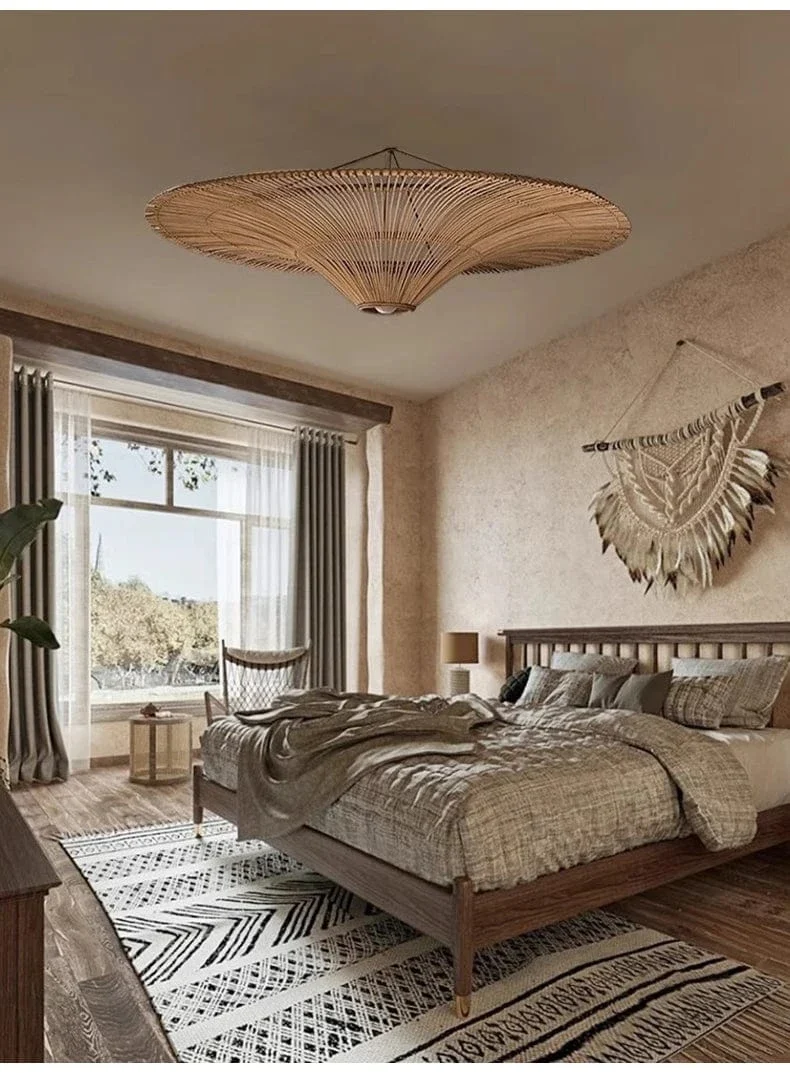 Lampe Suspendue Vintage en Rotin Wabi Sabi – Lustre en Osier pour Salon, Restaurant et Chambre