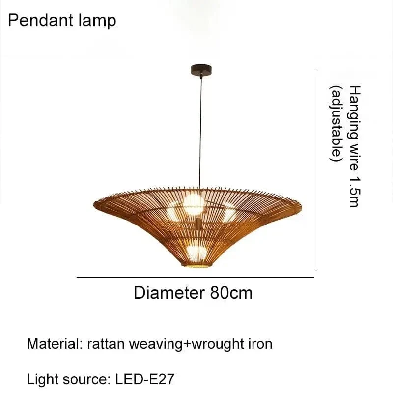 Lampe Suspendue Vintage en Rotin Wabi Sabi – Lustre en Osier pour Salon, Restaurant et Chambre
