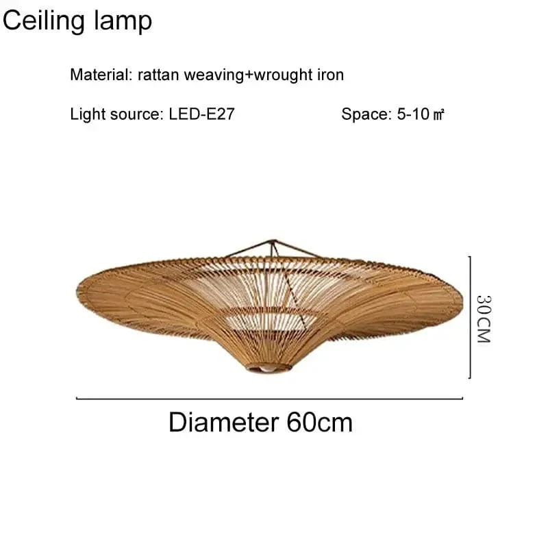 Lampe Suspendue Vintage en Rotin Wabi Sabi – Lustre en Osier pour Salon, Restaurant et Chambre