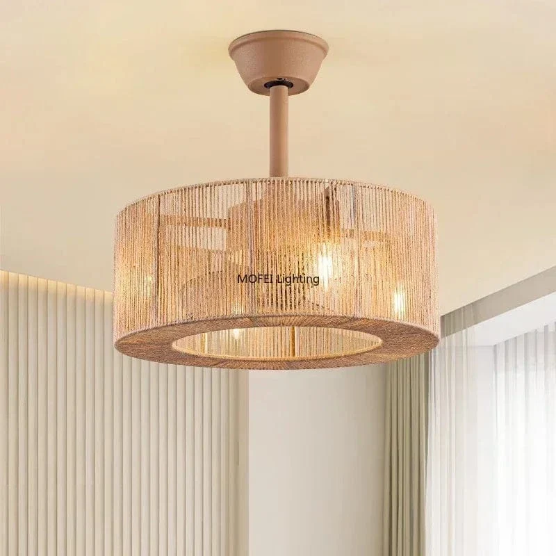 Ventilateur Plafonnier Américain Rétro en Bambou et Rotin