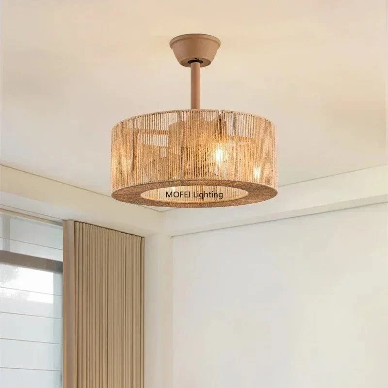 Ventilateur Plafonnier Américain Rétro en Bambou et Rotin